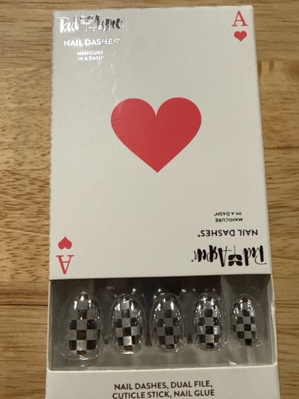 Red Aspen Black & Silver Checkerboard Nail Dashes - Press-On Nails